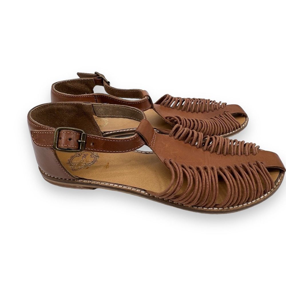 Anthropologie Ecote Woven Leather Huarache Brown Strap Sandals Women’s 8 Boho